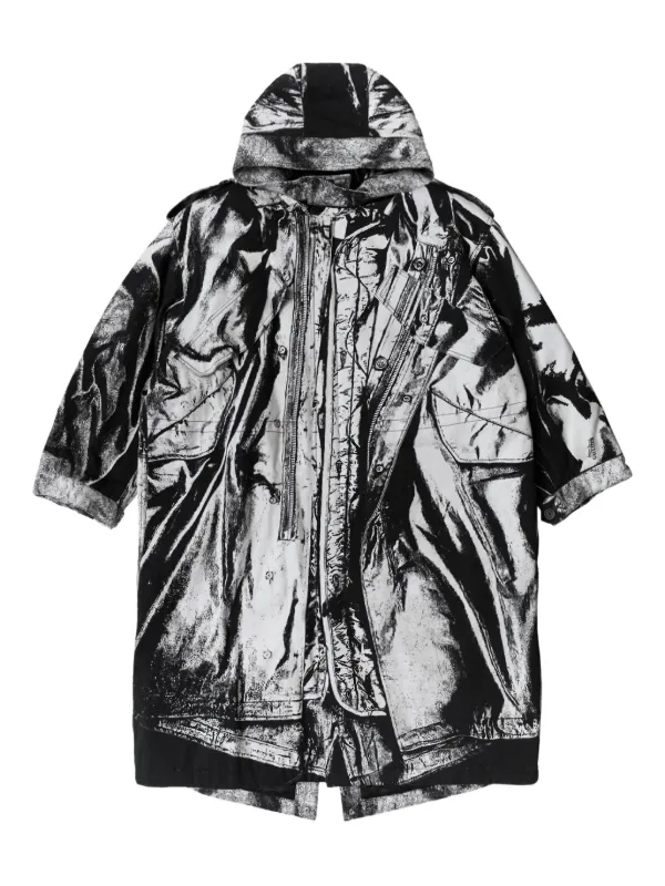 Jean Paul Gaultier Trompe-print Parka in Grey