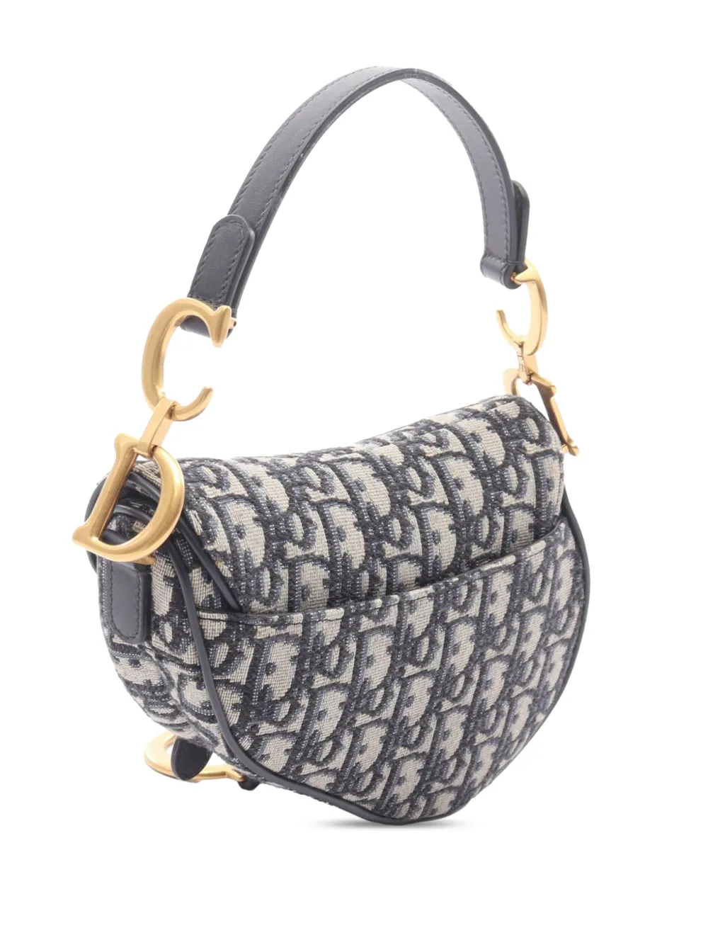 Pre-owned Dior 2000-2025 Mini Oblique Canvas Saddle Bag Satchel In Blue