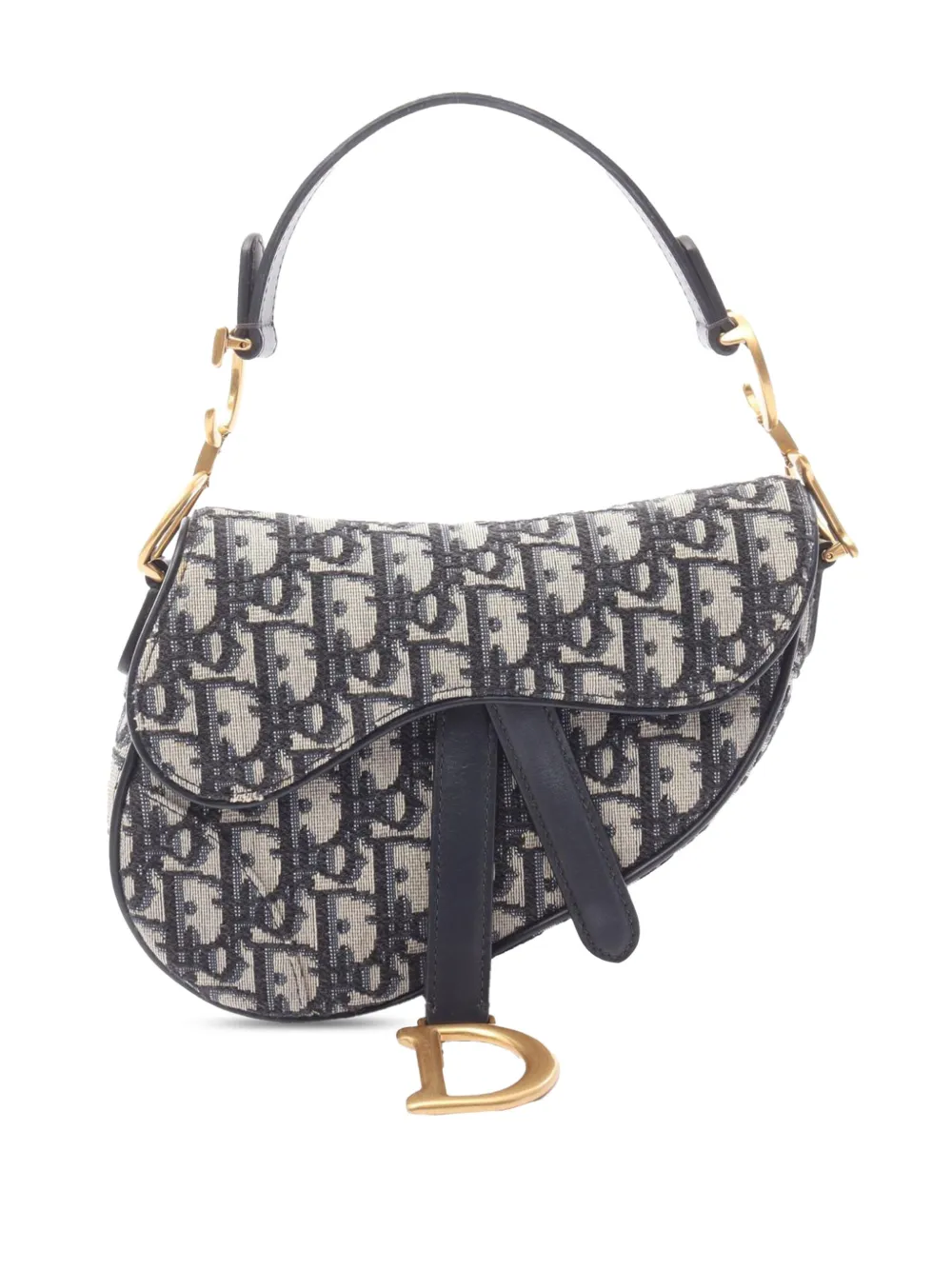 Pre-owned Dior 2000-2025 Mini Oblique Canvas Saddle Bag Satchel In Blue