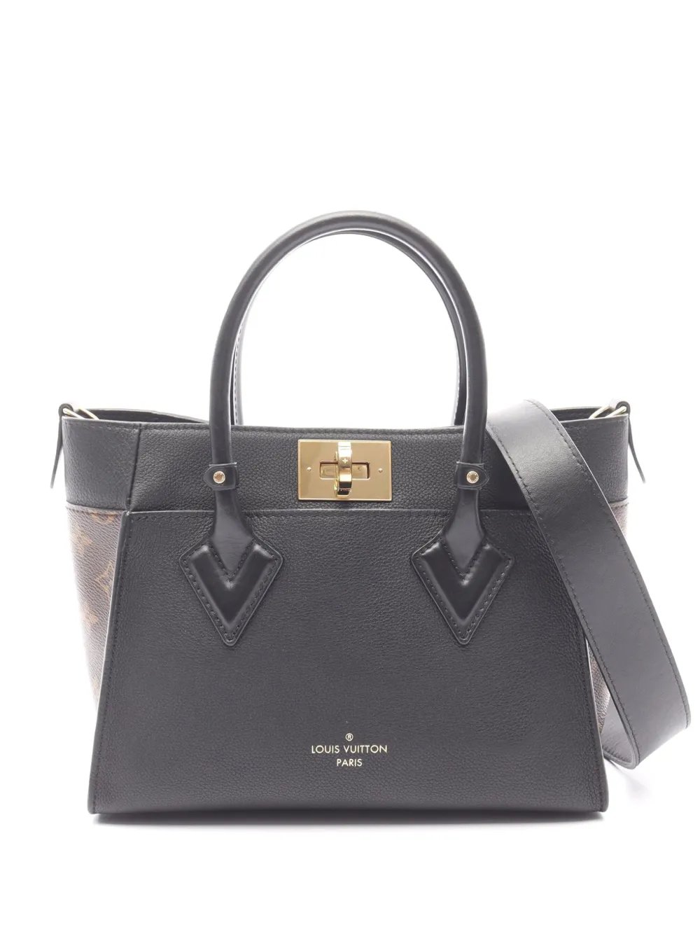 Pre-owned Louis Vuitton 2021-2025 Monogram On My Side Pm Satchel In Black