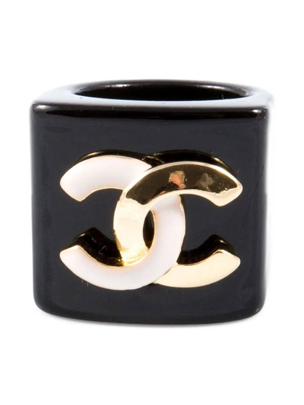 Pre-owned Chanel 2000s Resin Logo-detail Ring In Gold