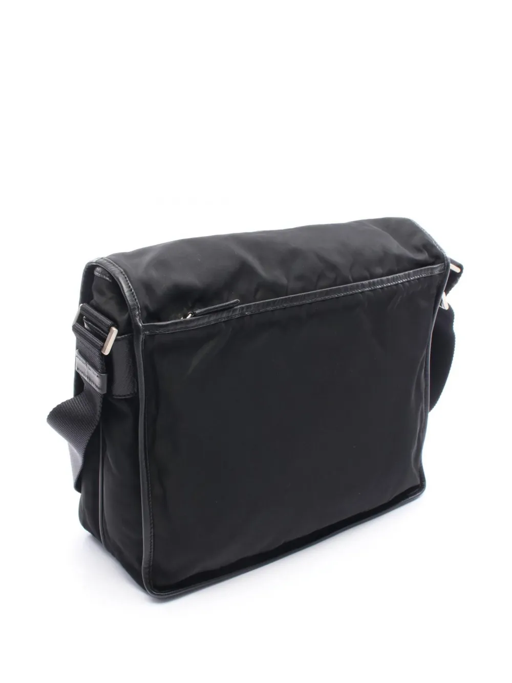 Pre-owned Prada 2000-2013 Saffiano Trimmed Tessuto Buckle Messenger Bag Crossbody Bag In Black