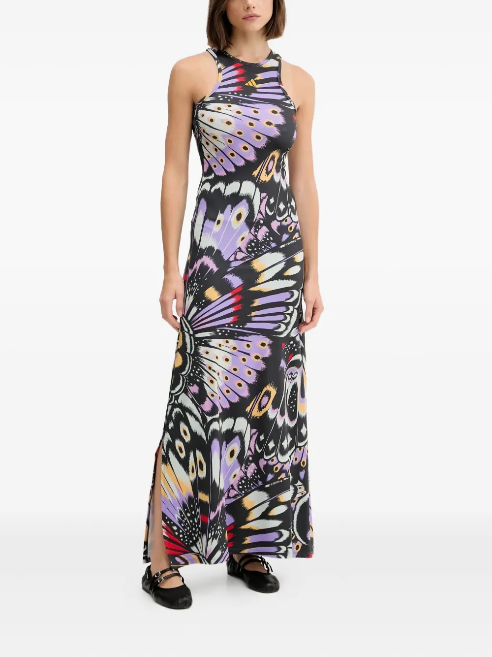 Adidas x Farm maxi-jurk met vlinderprint - Zwart