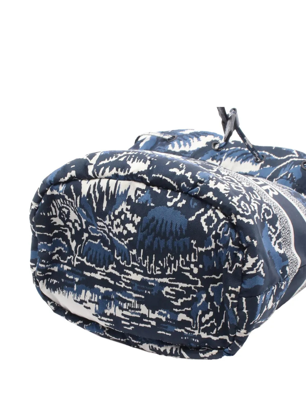Pre-owned Dior 2021 Technical Fabric Embroidered Palm Tree Toile De Jouy Travel Drawstring Pouch In Blue