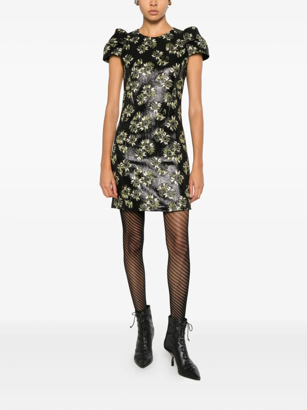 Alexander McQueen Jurk met pofmouwen en bloemenprint - Zwart