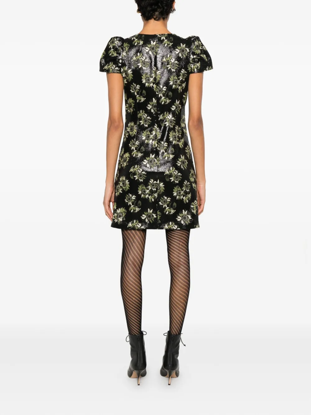 Alexander McQueen Jurk met pofmouwen en bloemenprint Zwart