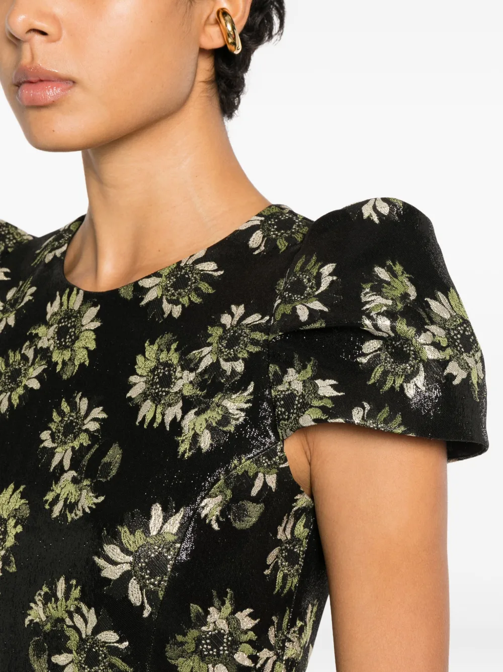Alexander McQueen Jurk met pofmouwen en bloemenprint Zwart