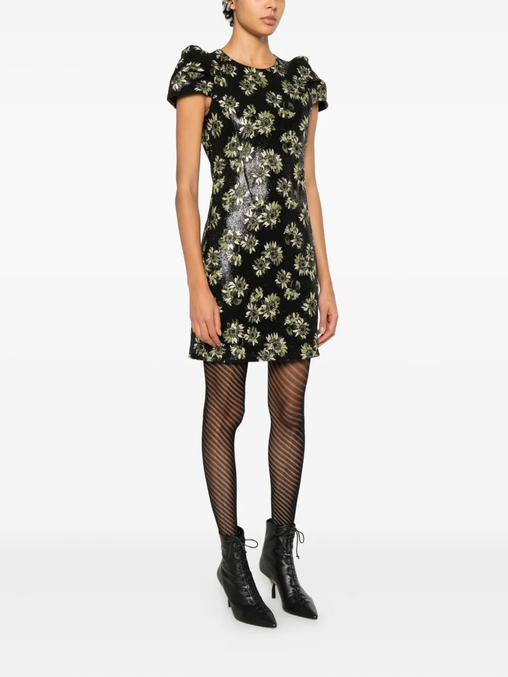 Alexander McQueen Jurk met pofmouwen en bloemenprint Zwart