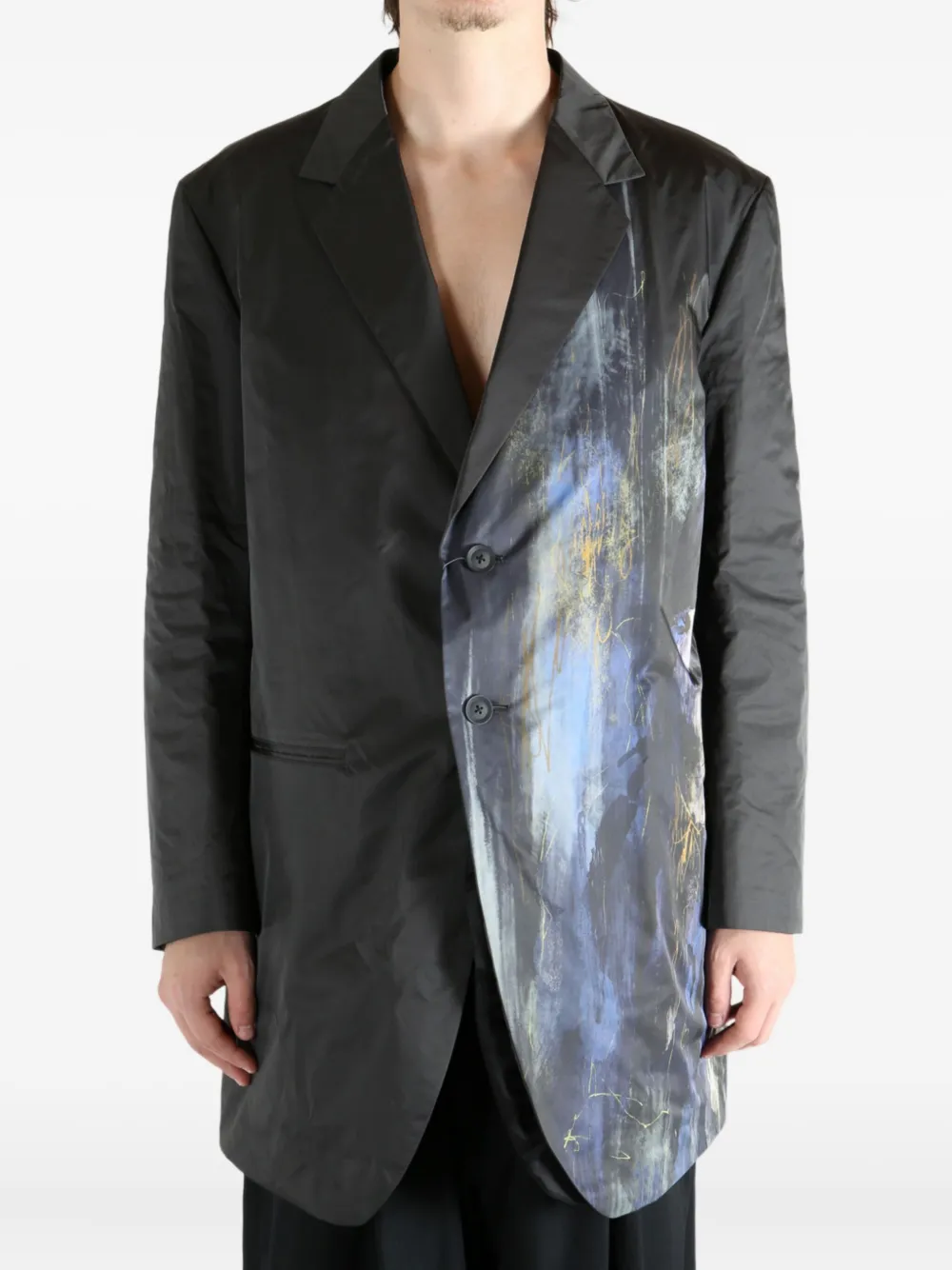 Yohji Yamamoto Abstract-print Single-breasted Jacket In Gray