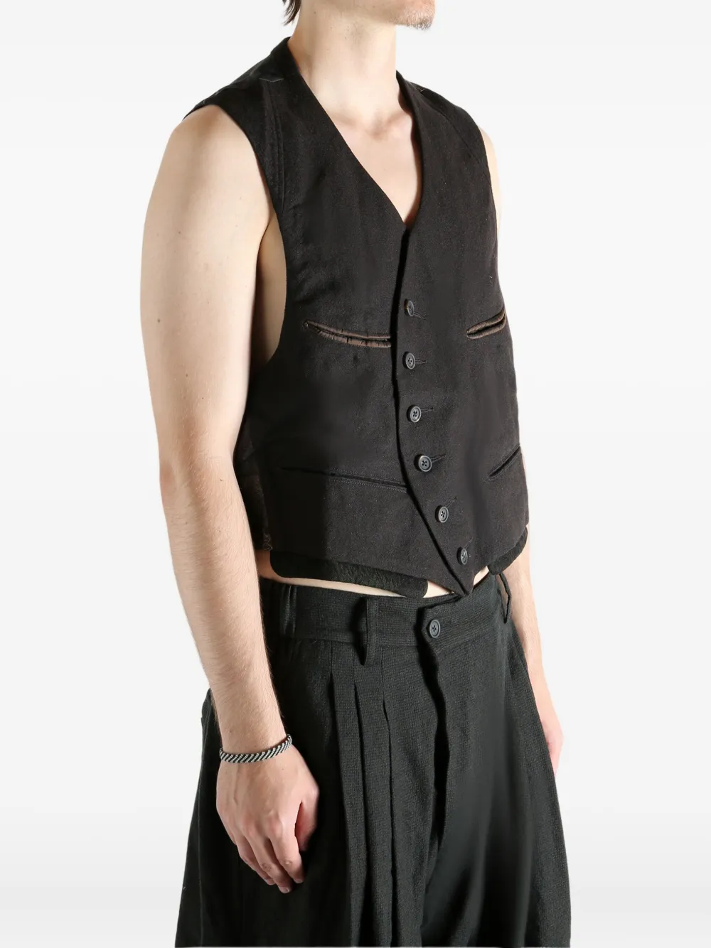 Ziggy Chen Button Wool Gilet In Green