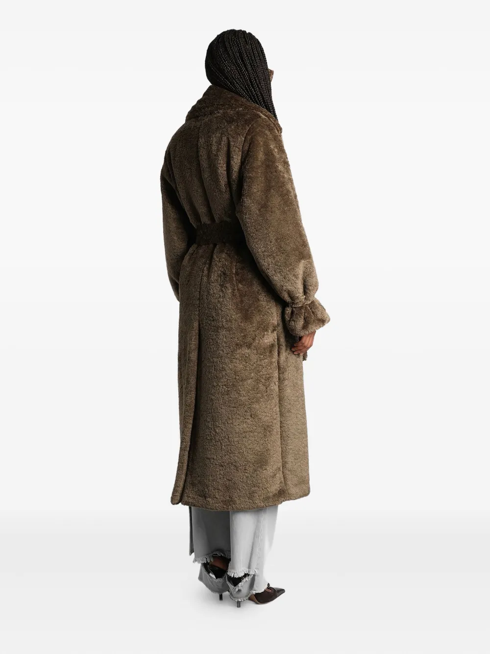 Darkpark Belted Single-breasted Teddy Coat In Green