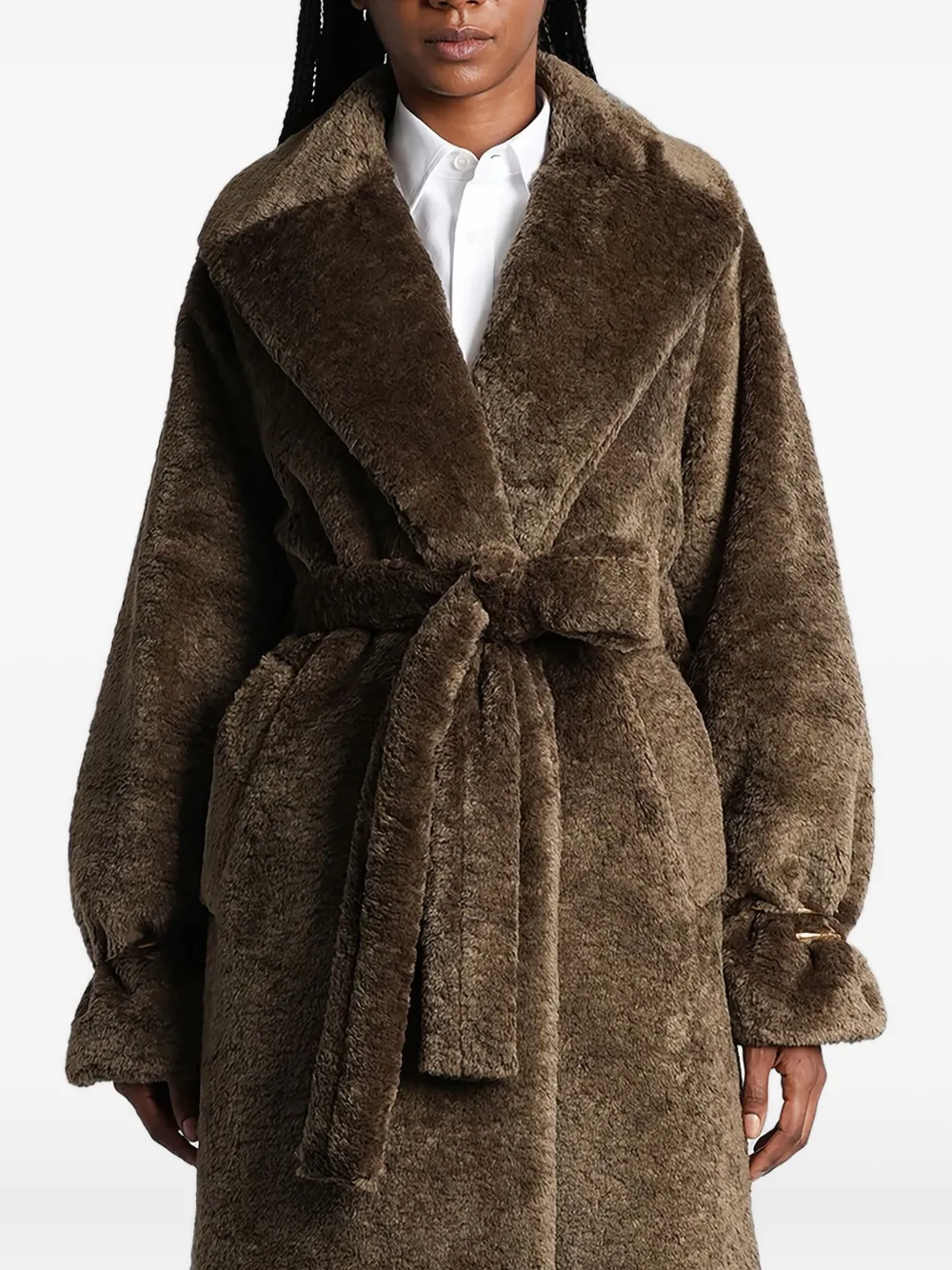 DARKPARK belted single-breasted teddy coat | Green | Image 1