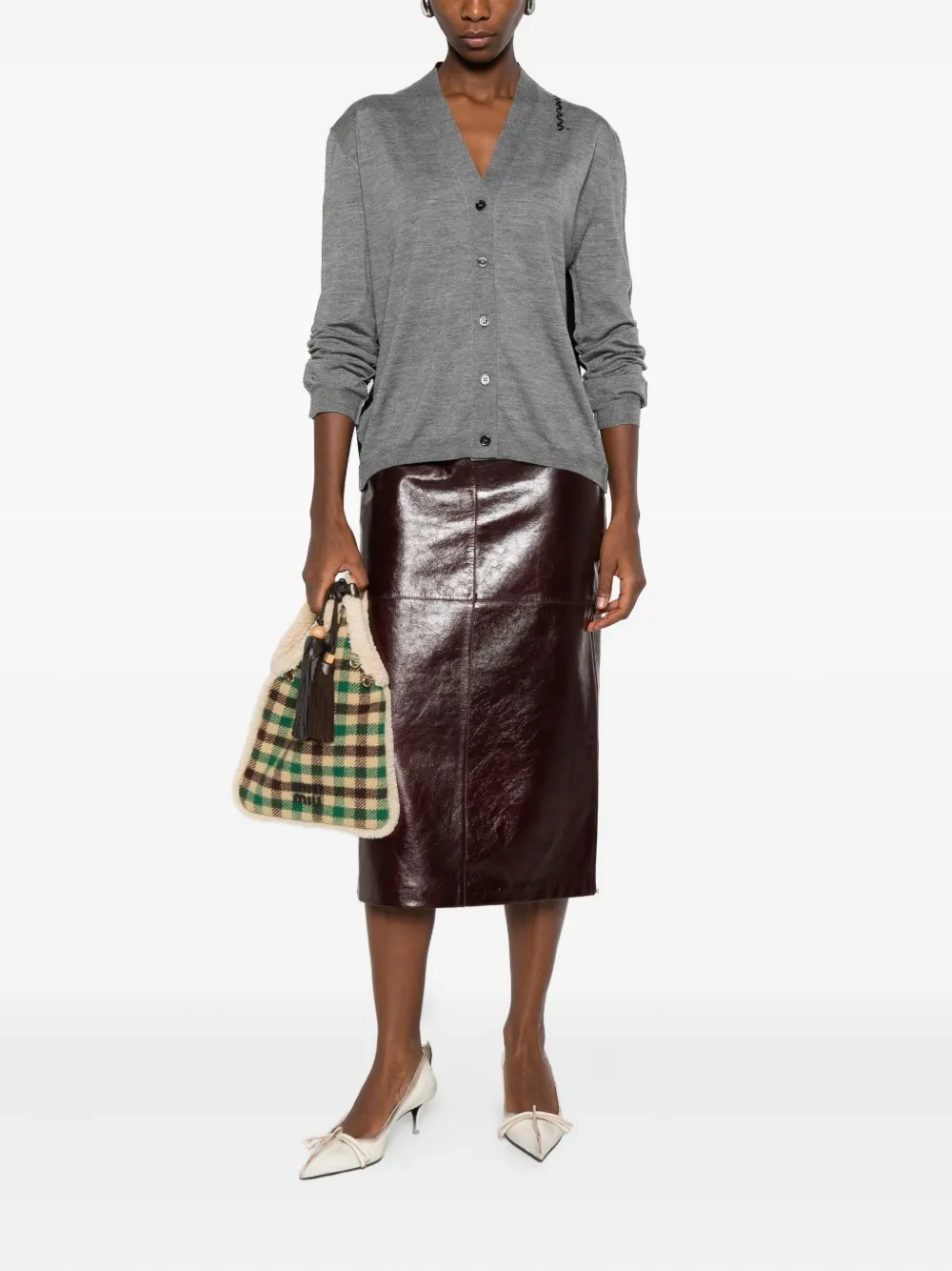 Marni Contrast-panel Button Cardigan In Gray