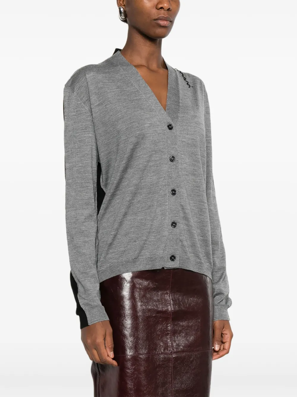 Marni Contrast-panel Button Cardigan In Gray