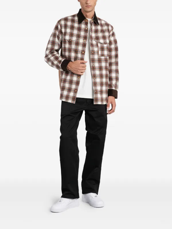 Junya Watanabe MAN チェック コーデュロイパネル シャツ | ブラウン