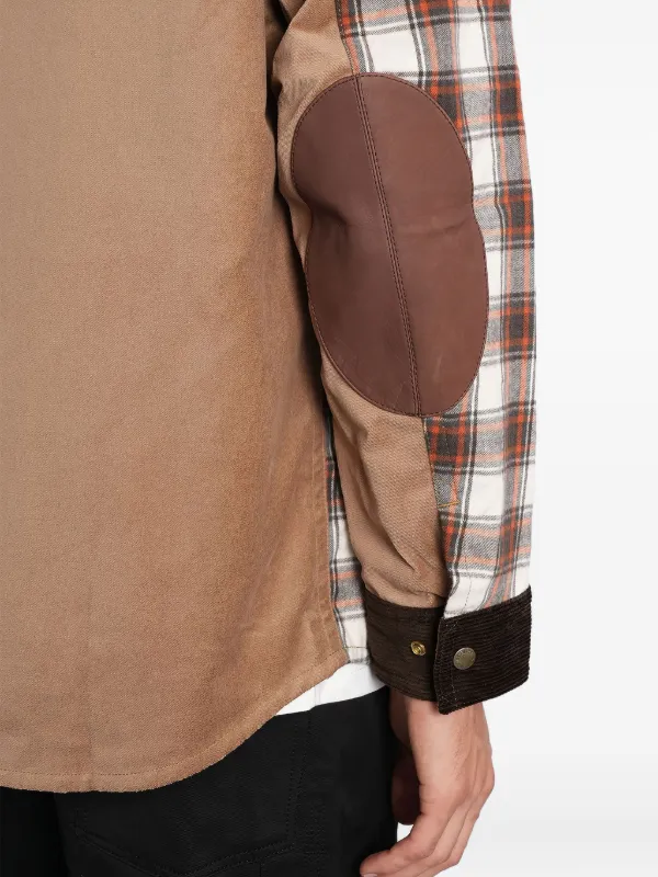 Junya Watanabe MAN チェック コーデュロイパネル シャツ | ブラウン