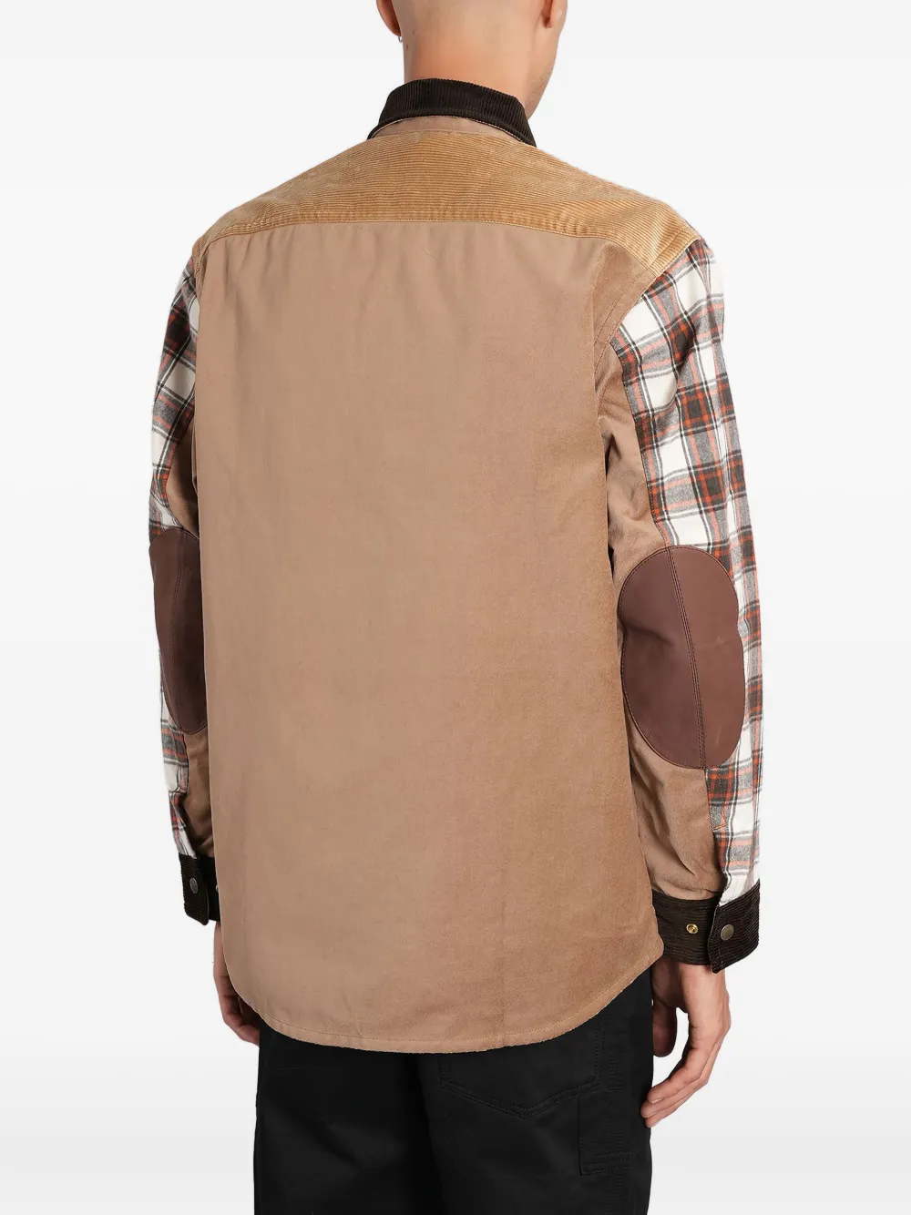Junya Watanabe Checked Corduroy-paneled Overshirt In Brown