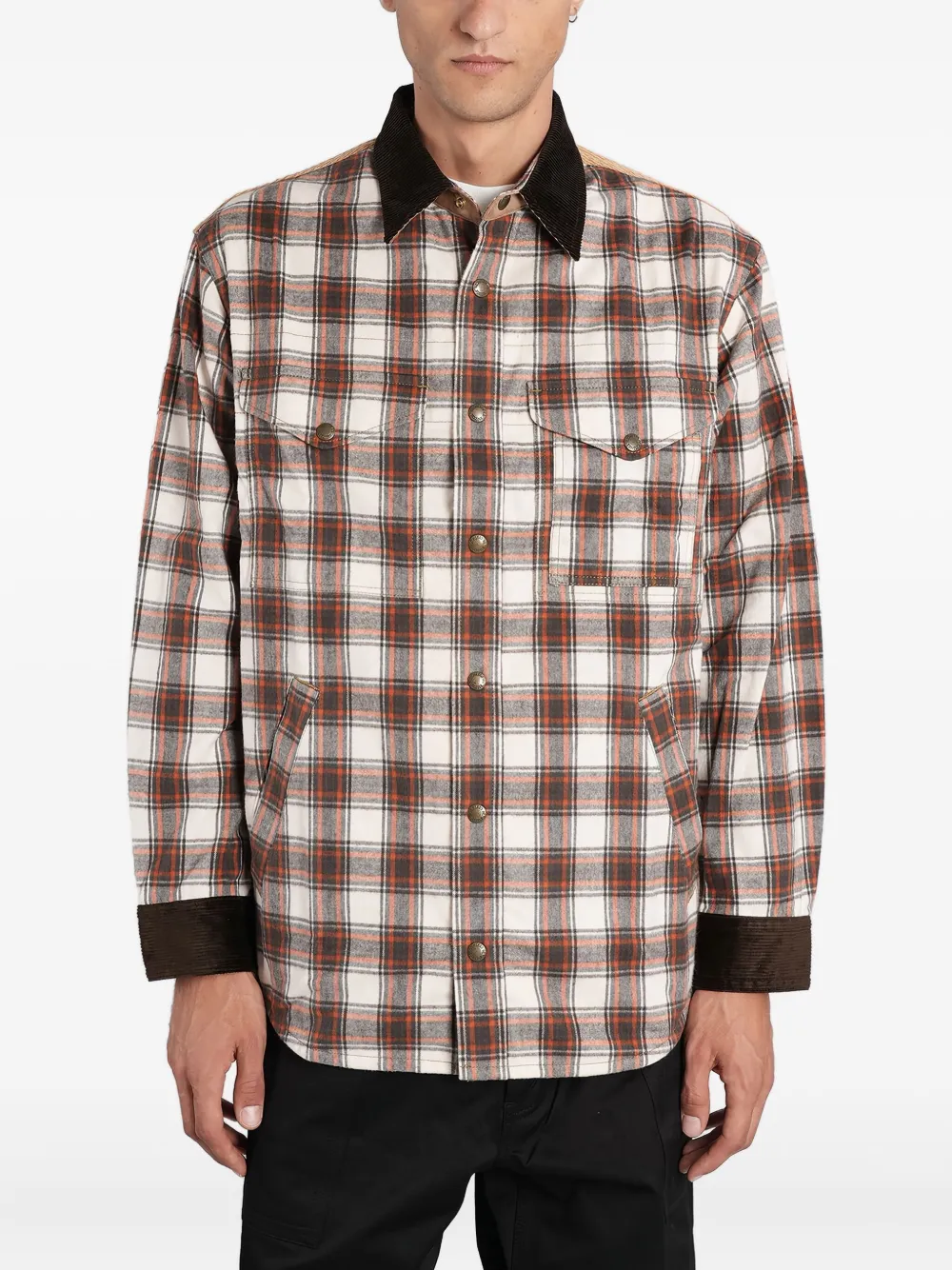 Junya Watanabe MAN checked corduroy-paneled overshirt | Brown | Image 1