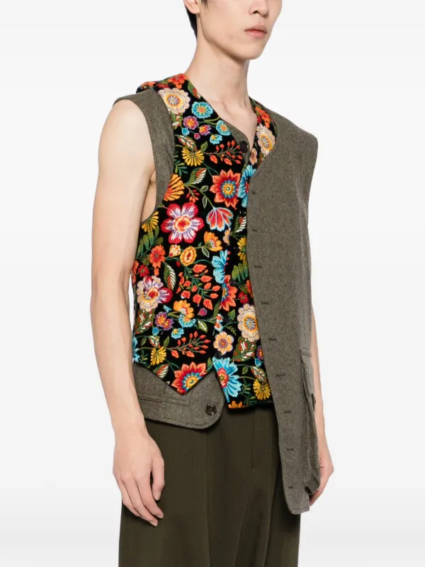 Comme Des Garçons Homme Plus floral-embroidered Gilet | Green