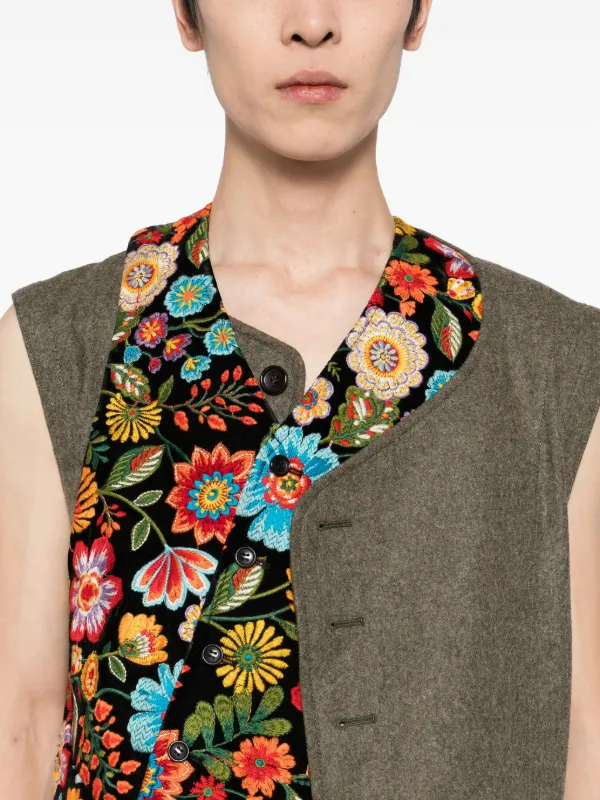 Comme Des Garçons Homme Plus floral-embroidered Gilet | Green