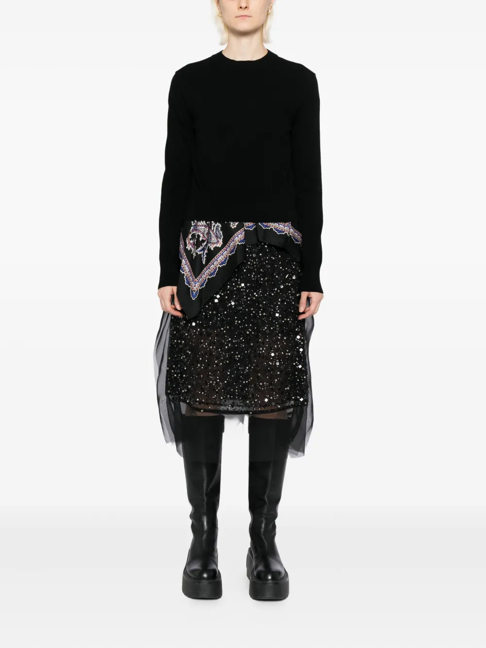 Sacai Rok verfraaid met pailletten - Zwart