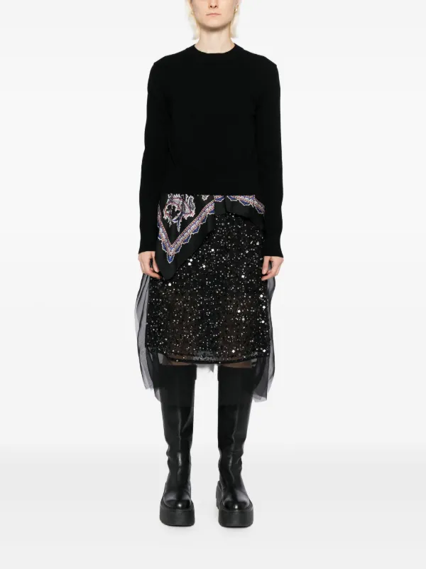 ☆新品☆ sacai サカイ　膝丈スカート　スパンコール　ドレス Sacai スパンコールトリム スカート | ブラック | FARFETCH JP