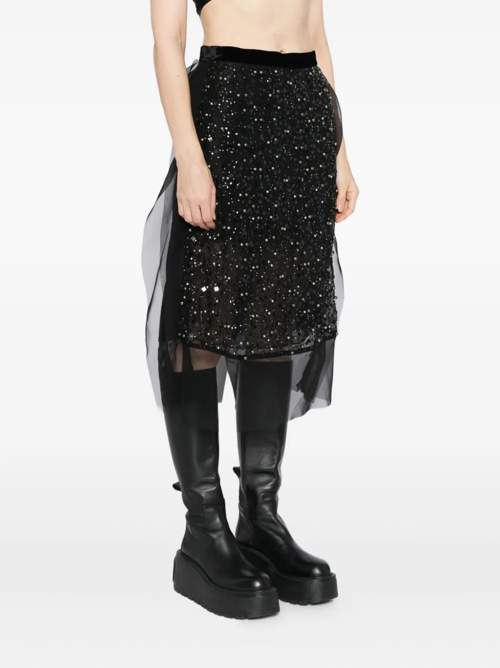 Sacai Sequin-embellished Skirt In Black