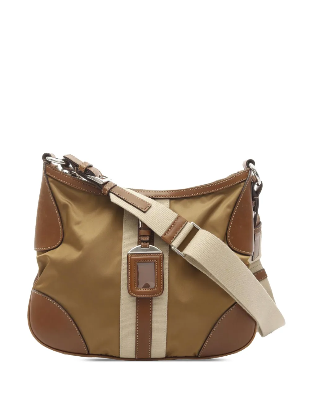 Prada Pre-Owned 2013-2025 レザートリム テスート ストライプ ショルダーバッグ - ブラウン Prada Pre-Owned 2013-2025 レザートリム テスート ストライプ ショルダーバッグ - ブラウン