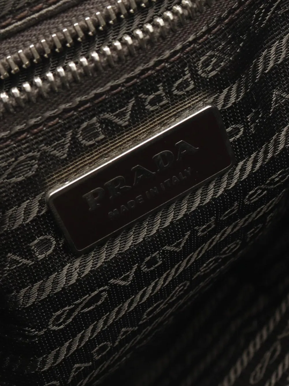 Pre-owned Prada 2013-2025 Leather Trimmed Tessuto Stripe Crossbody Bag In Brown