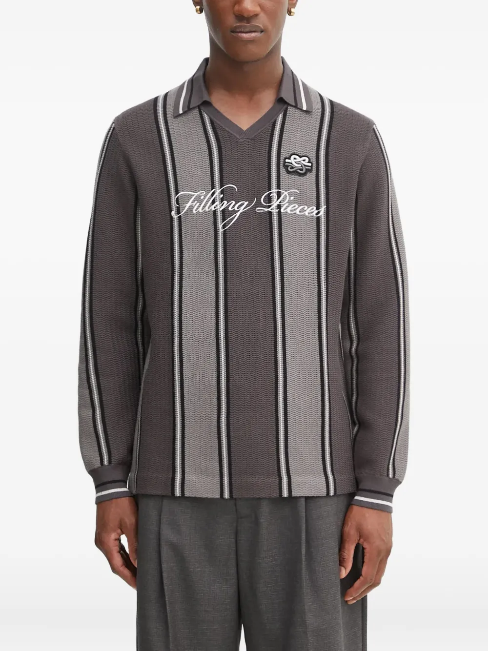 Filling Pieces pull rayé à col v | gris | Image 1
