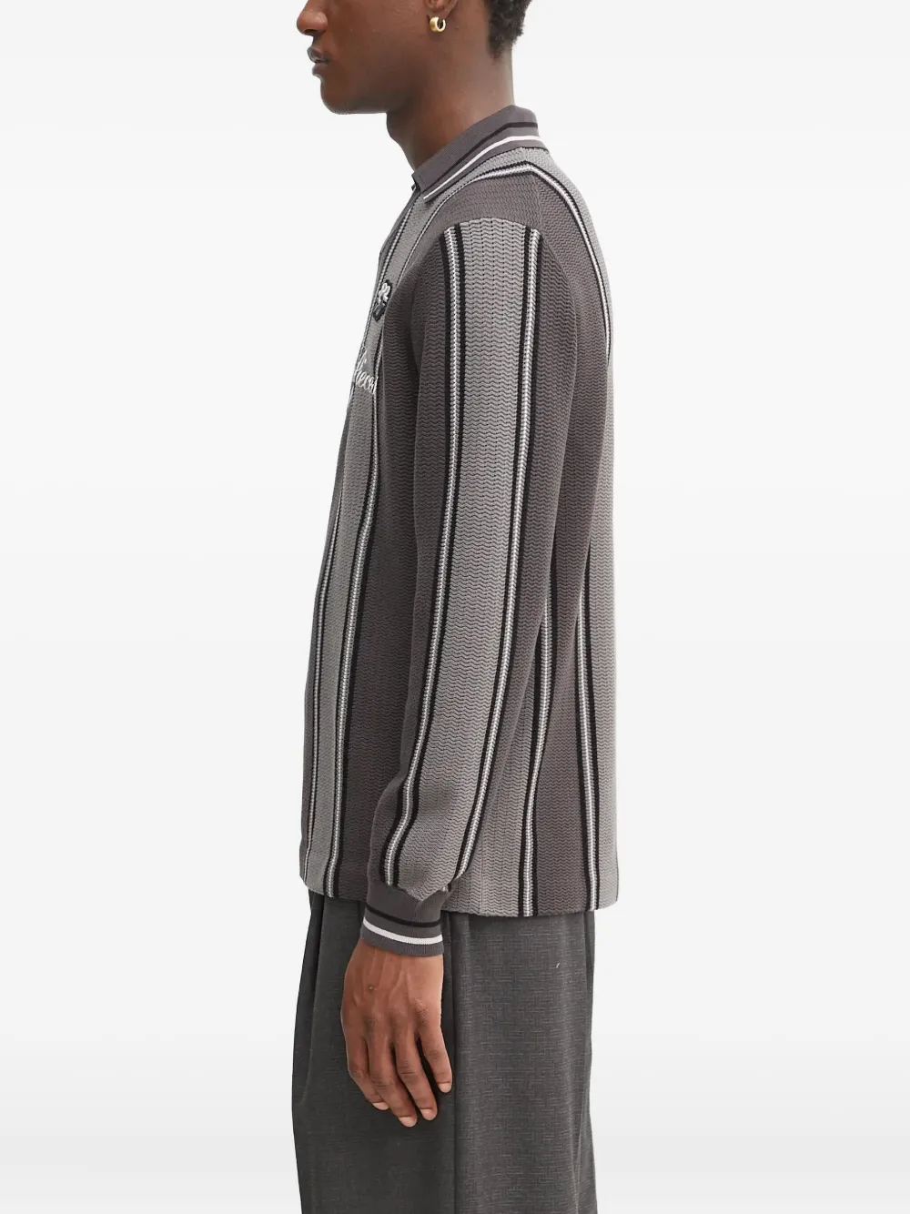 Filling Pieces Gestreepte trui met V-hals - Grijs