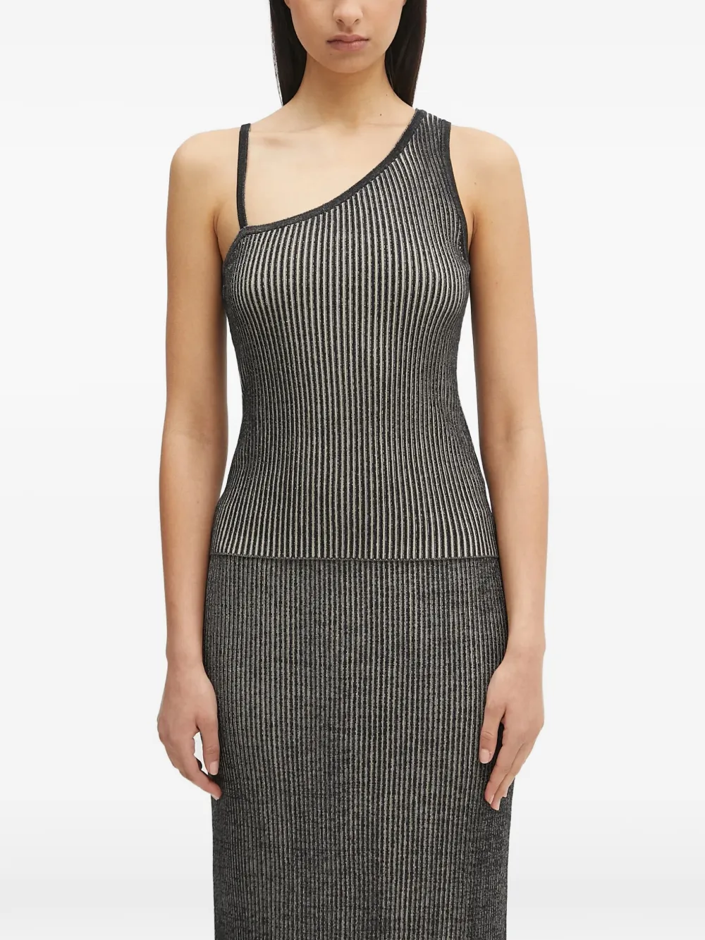 SAMSOE SAMSOE striped one-shoulder top - Grigio