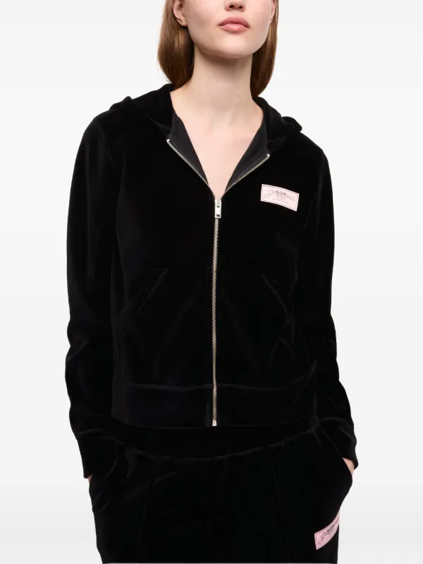GANNI Velour zip-up Hoodie | Black | FARFETCH