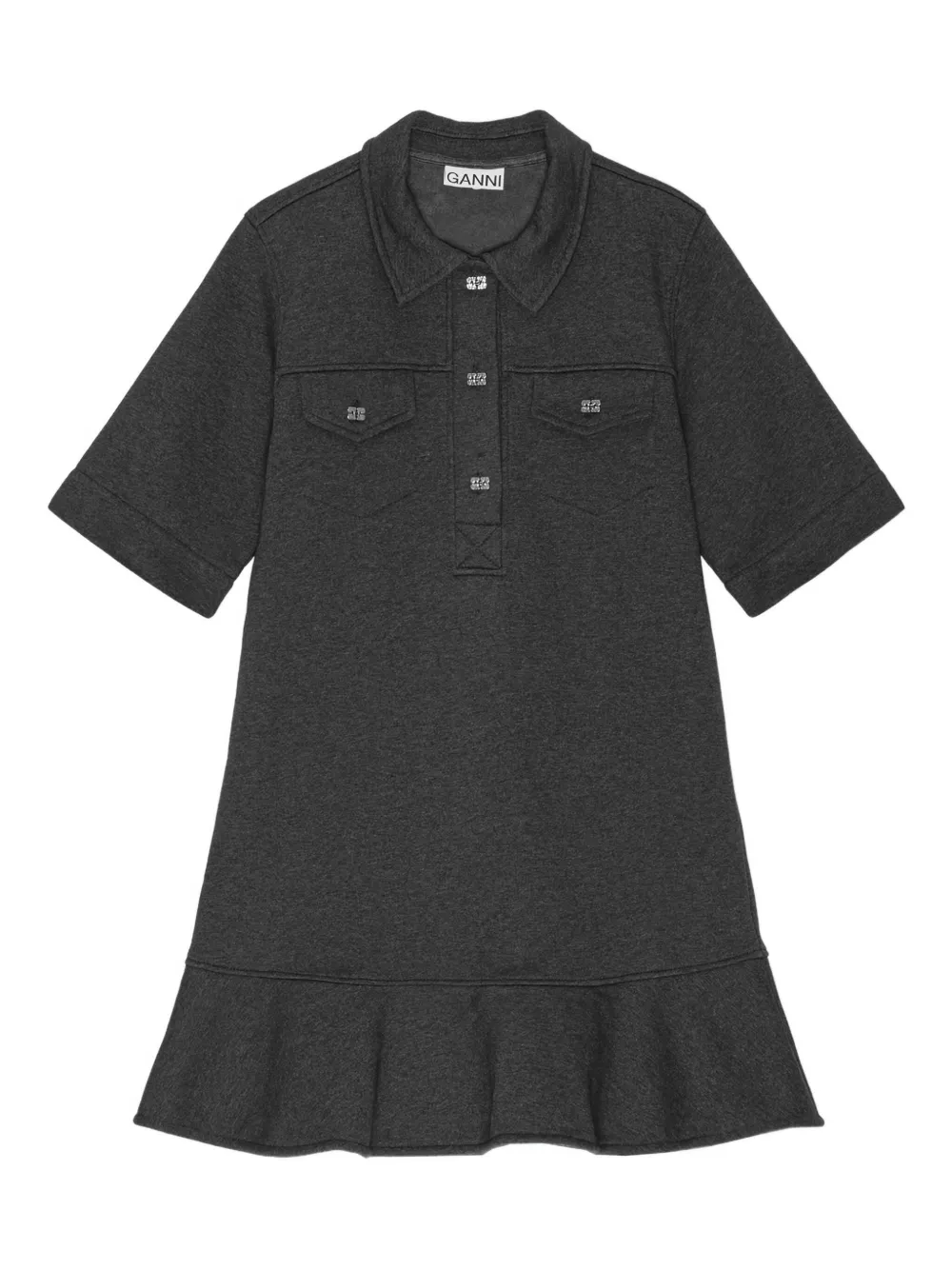 GANNI short-sleeved ruffled mini day dress - Grigio
