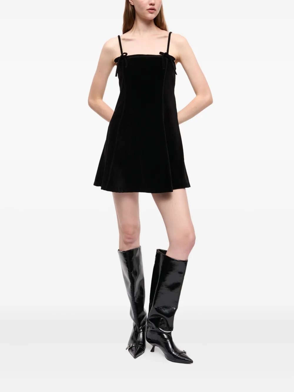 GANNI bow-detailing velvet mini party dress - Zwart