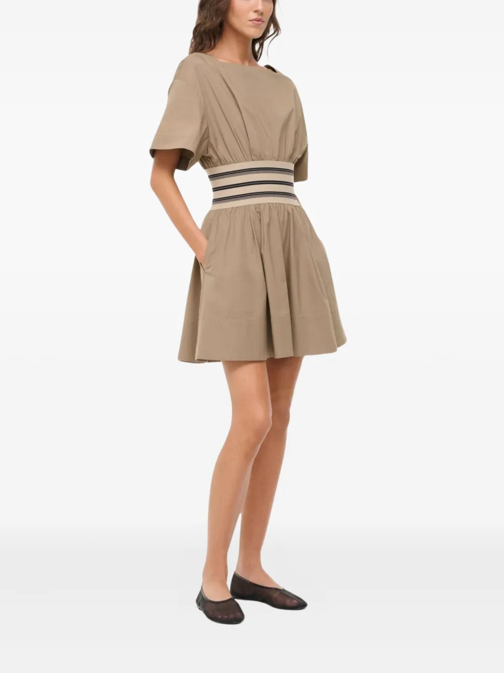 STAUD Amy square-neck striped dress - Beige