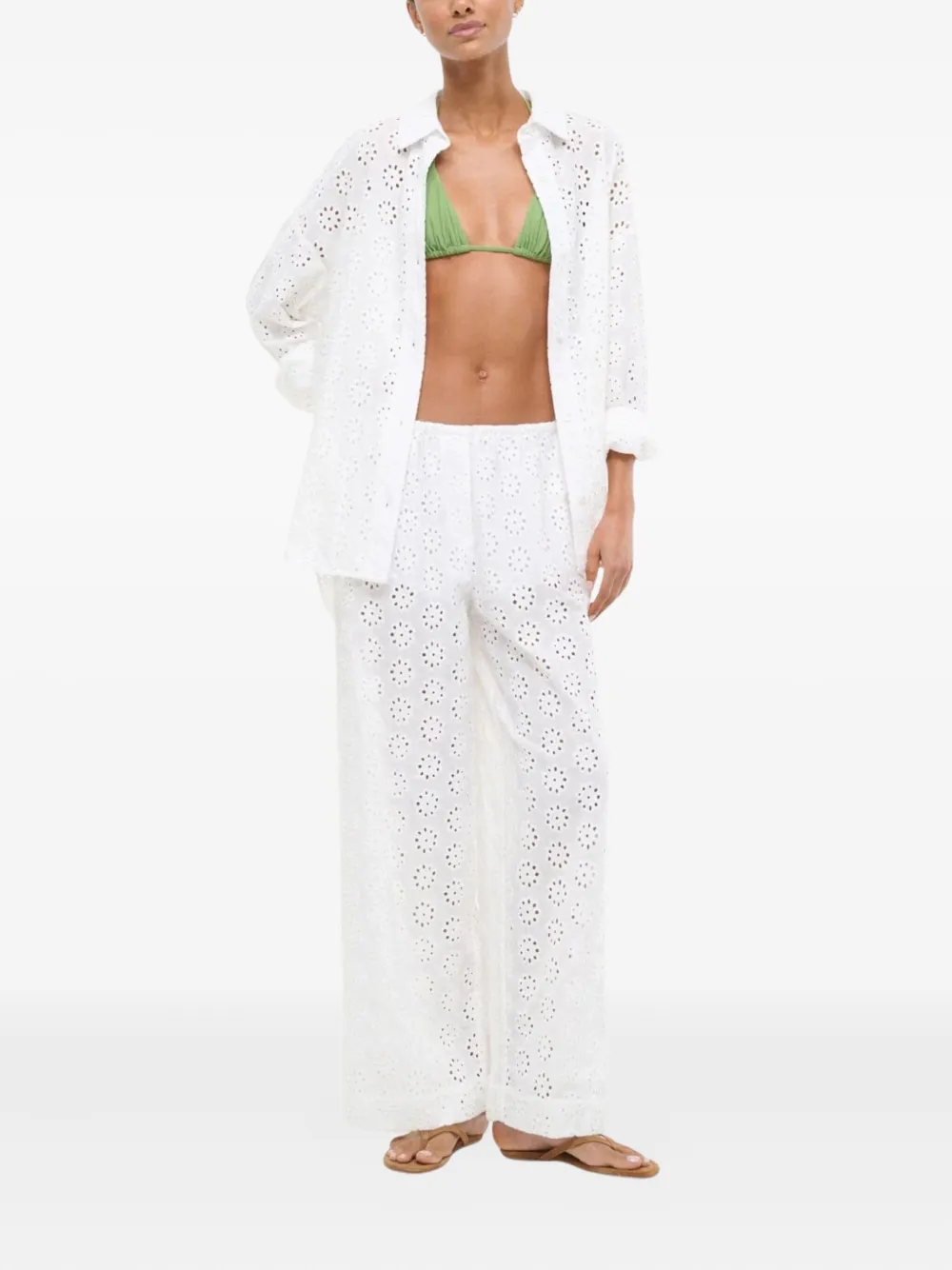 STAUD Bonfire broek met broderie anglaise - Wit