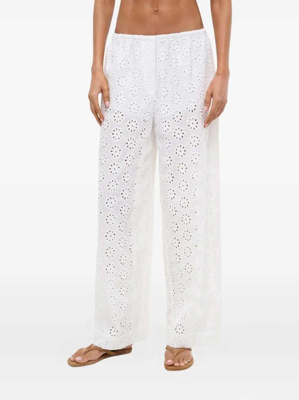 Staud Bonfire Broderie-anglaise Trousers In White