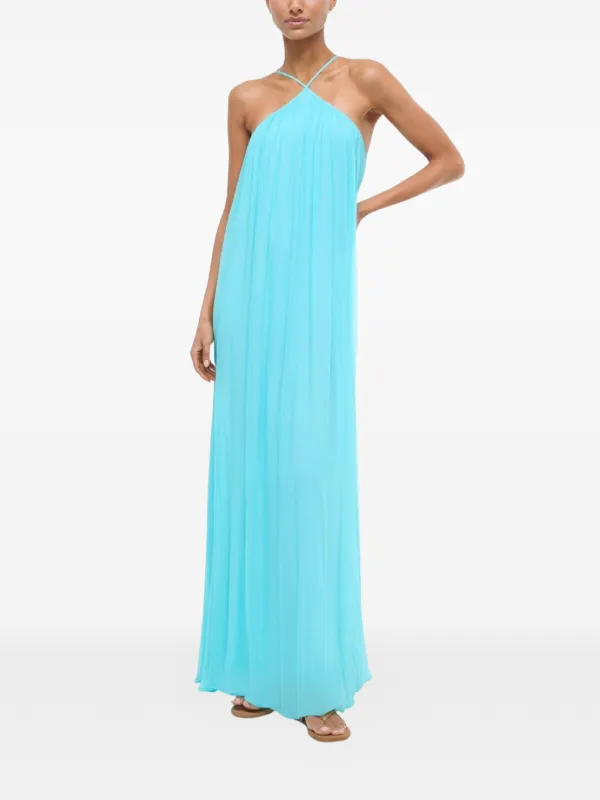 staud light blue dress Cadence beaded satin gown in blue - Staud
