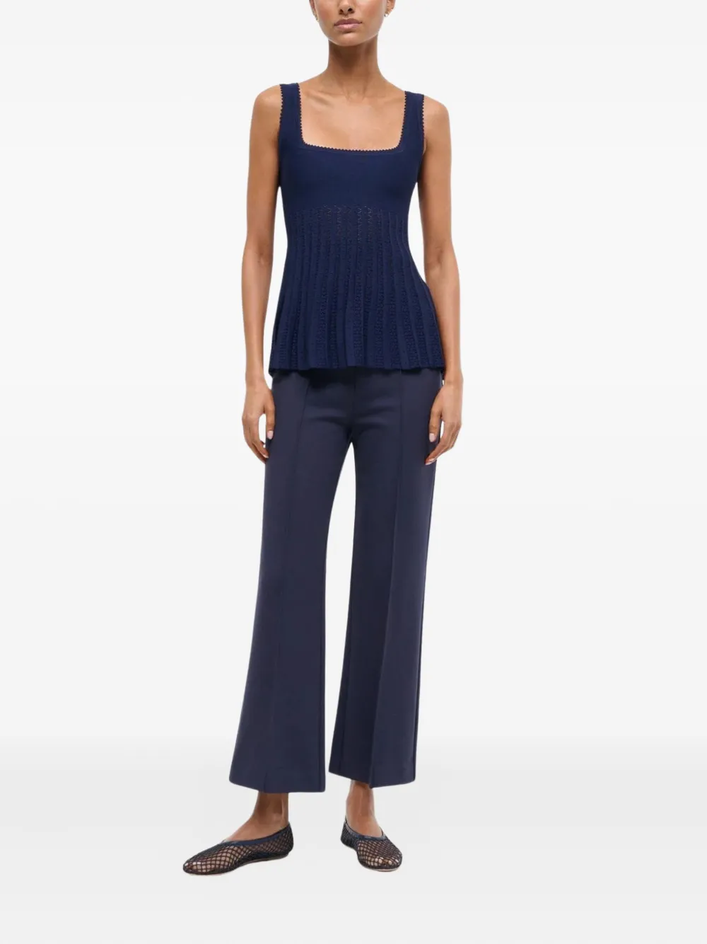 Staud Ellen Mixed Stitch Pointelle Sweater Tank In Blue