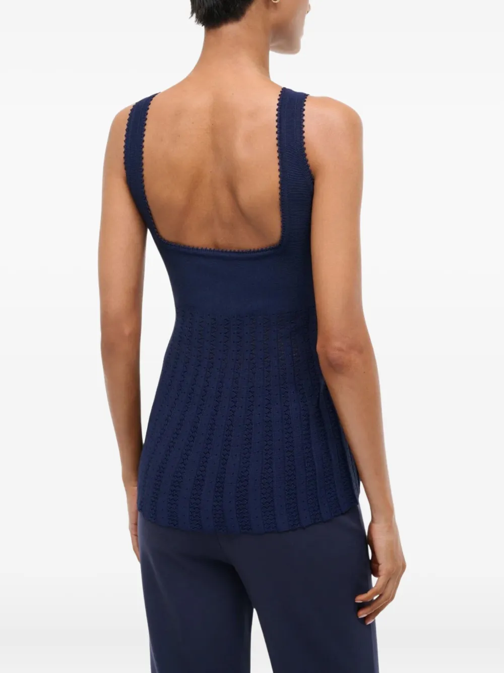 Staud Ellen Mixed Stitch Pointelle Sweater Tank In Blue