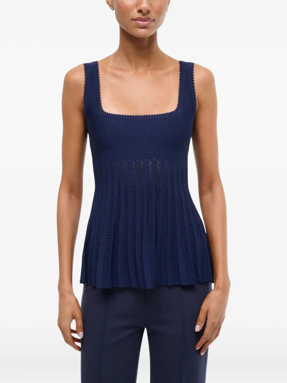 Staud Ellen Mixed Stitch Pointelle Sweater Tank In Blue