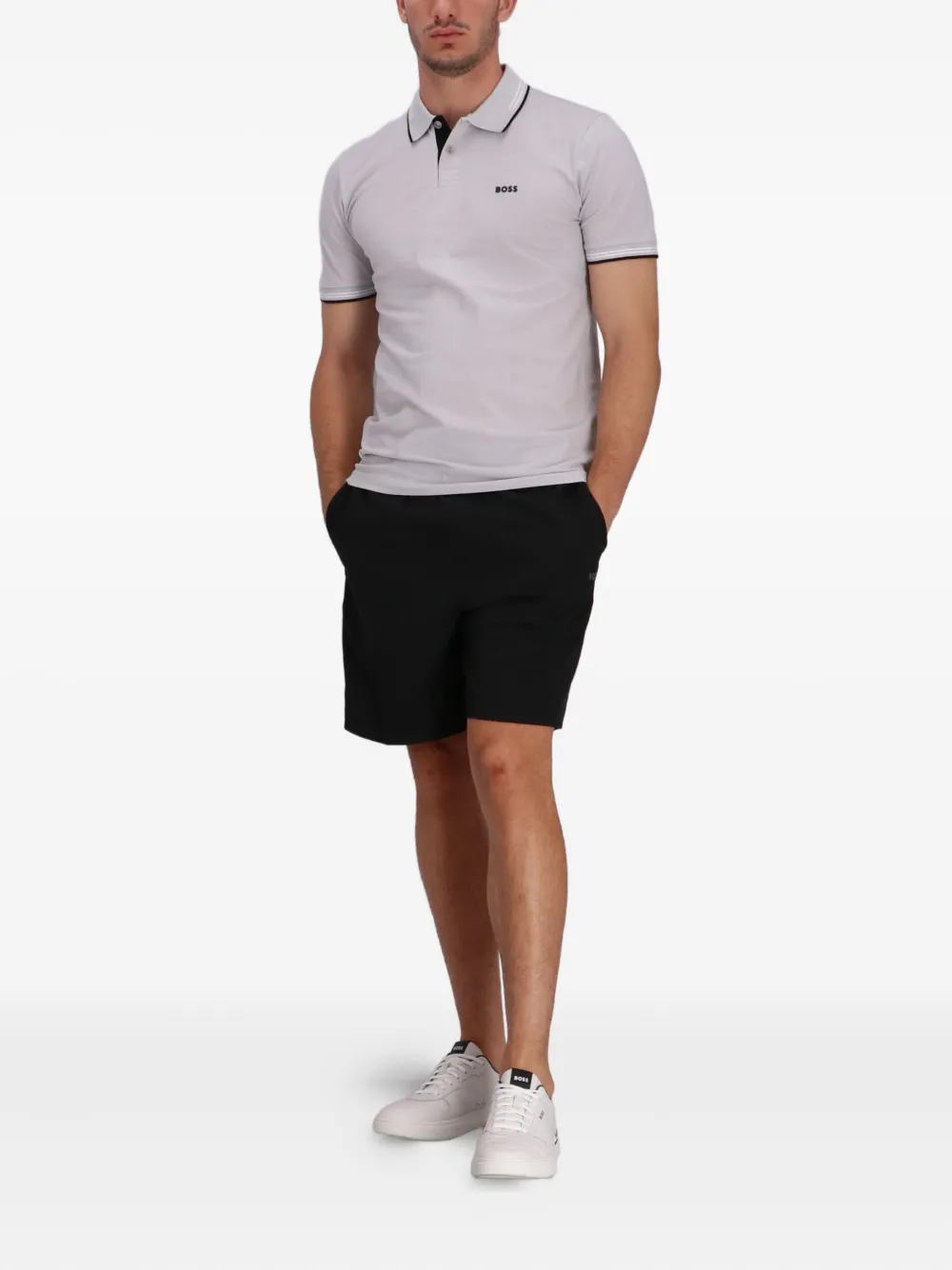 BOSS Poloshirt met gestreepte kraag - Grijs