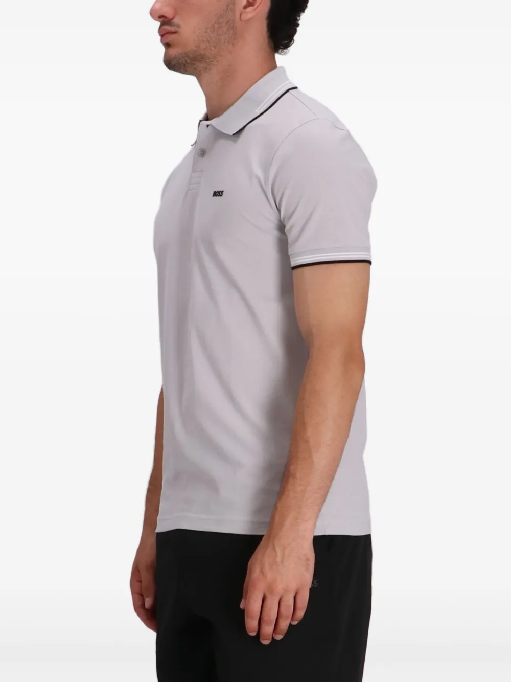 BOSS Poloshirt met gestreepte kraag Grijs