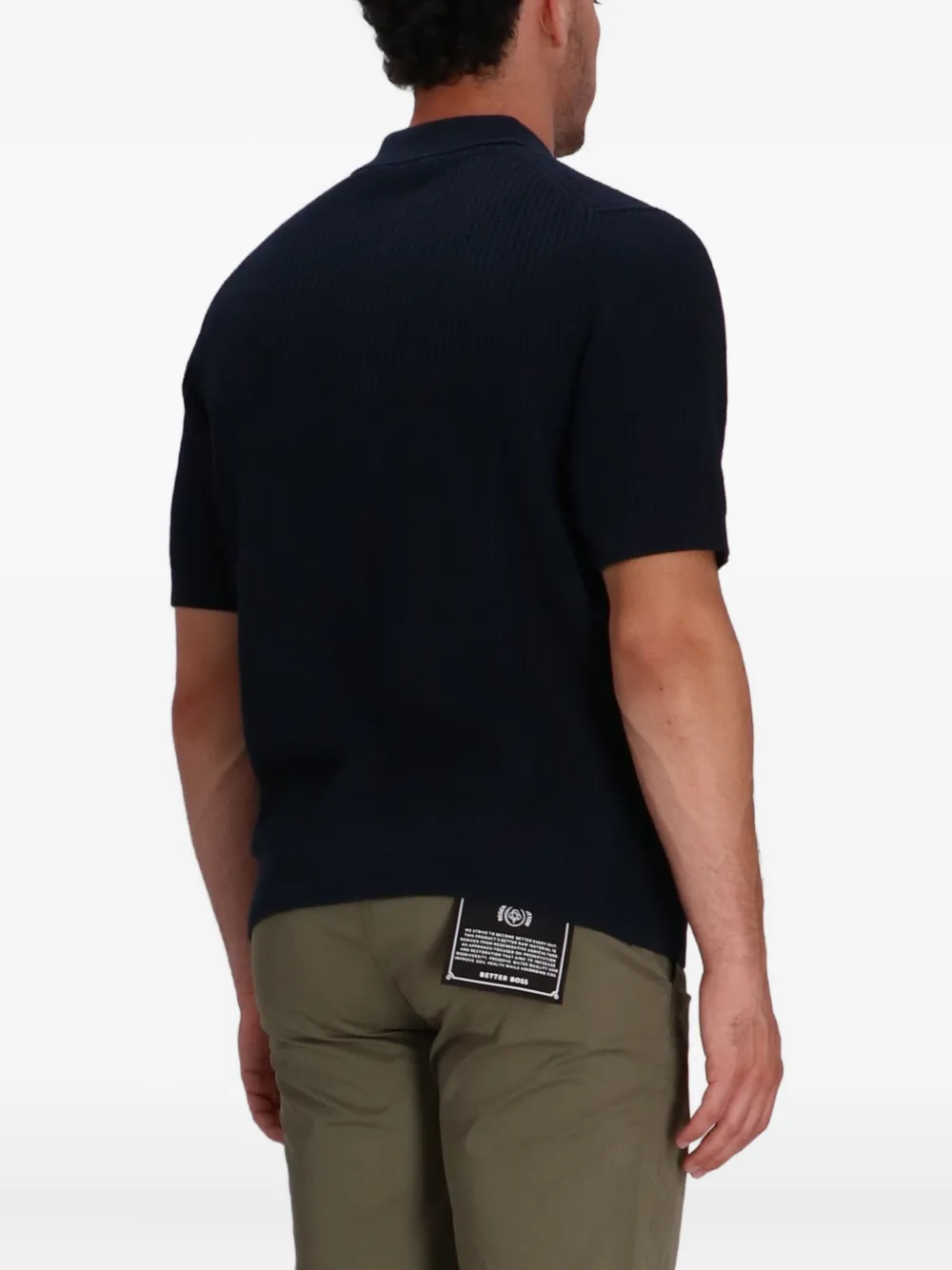 BOSS Geribbelde trui met polokraag Blauw