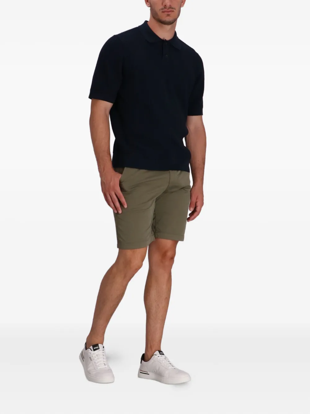 BOSS Geribbelde trui met polokraag - Blauw