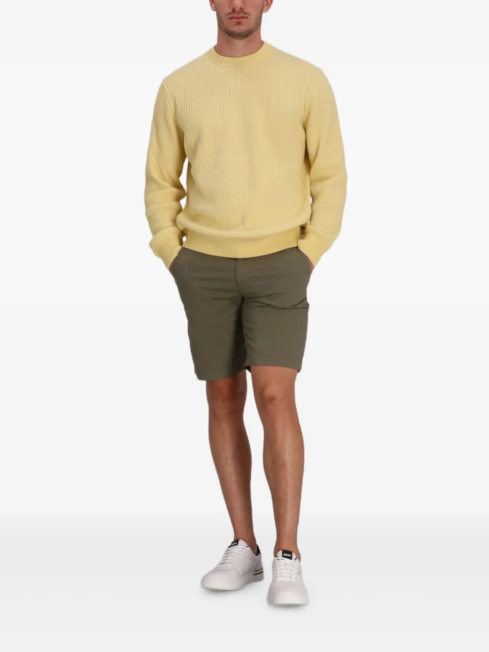 BOSS Geribbelde katoenen trui - Geel