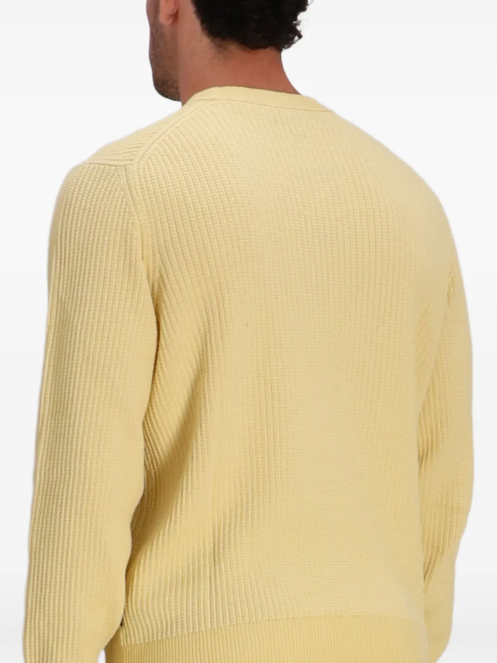 BOSS Geribbelde katoenen trui Geel