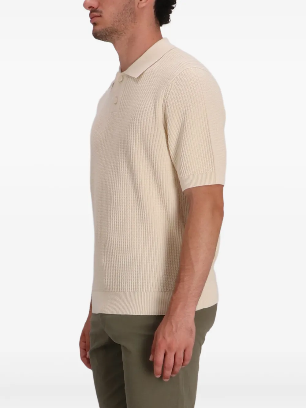 BOSS Geribbelde katoenen trui met polokraag Geel