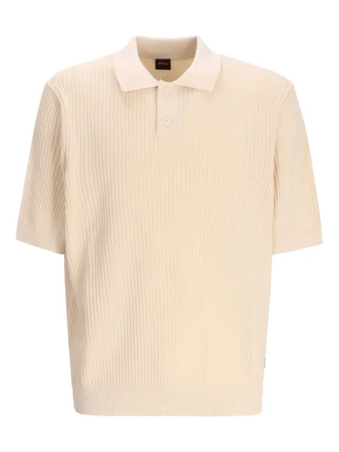 BOSS suéter tejido de canalé con cuello de playera tipo polo